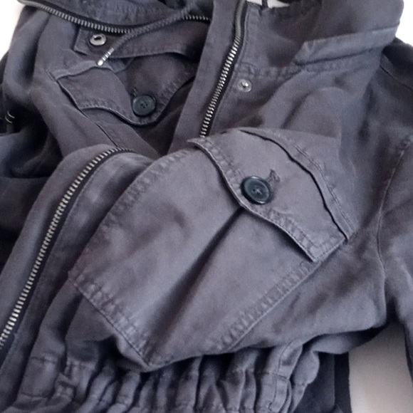 Ann Taylor LOFT Linen Blend Grey Cargo /Utility Style Women's long Sleeve Coat M - Picture 7 of 10